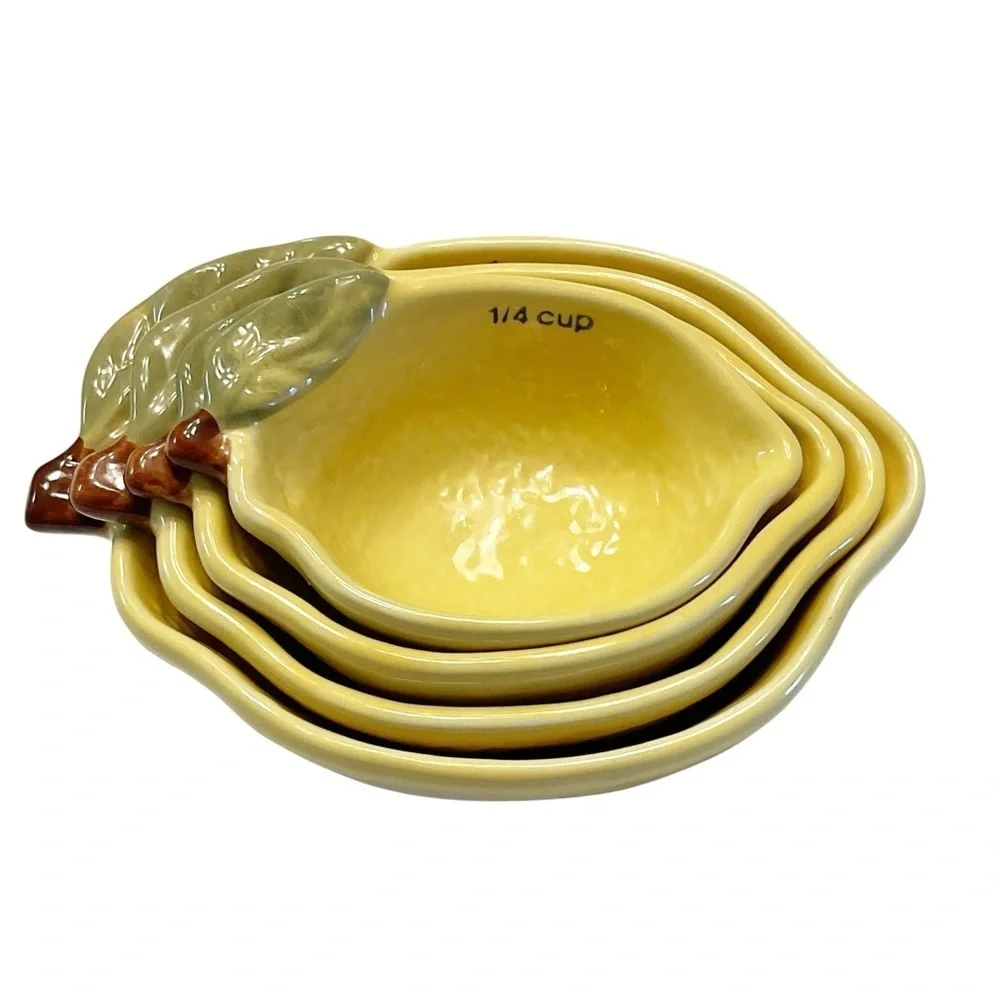 Creative Co-Op Lemon Measuring Cups Set Stoneware 4pc NEW